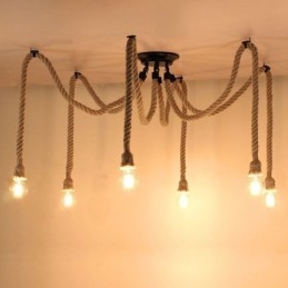 Estilo Retro 6 10 Cabeças Pendente Luz Corda De Cânhamo Lustre Vintage Luz De Teto