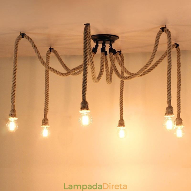 Estilo Retro 6 10 Cabeças Pendente Luz Corda De Cânhamo Lustre Vintage Luz De Teto