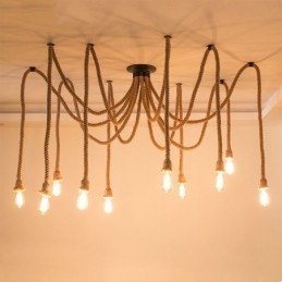 Estilo Retro 6 10 Cabeças Pendente Luz Corda De Cânhamo Lustre Vintage Luz De Teto
