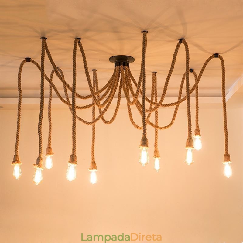 Estilo Retro 6 10 Cabeças Pendente Luz Corda De Cânhamo Lustre Vintage Luz De Teto