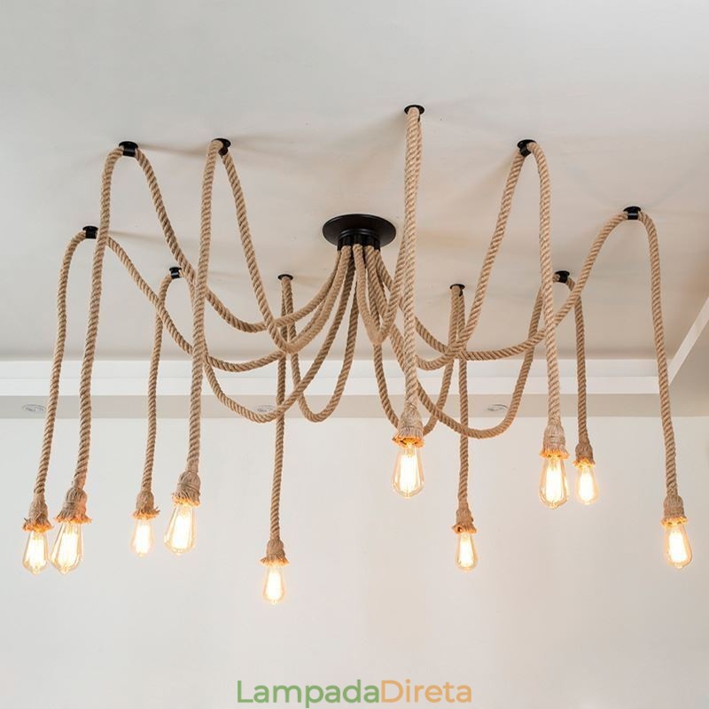Estilo Retro 6 10 Cabeças Pendente Luz Corda De Cânhamo Lustre Vintage Luz De Teto