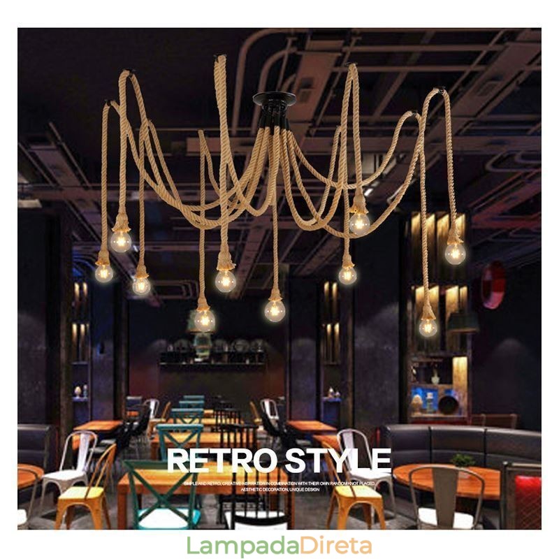 Estilo Retro 6 10 Cabeças Pendente Luz Corda De Cânhamo Lustre Vintage Luz De Teto