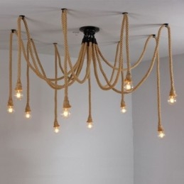 Estilo Retro 6 10 Cabeças Pendente Luz Corda De Cânhamo Lustre Vintage Luz De Teto