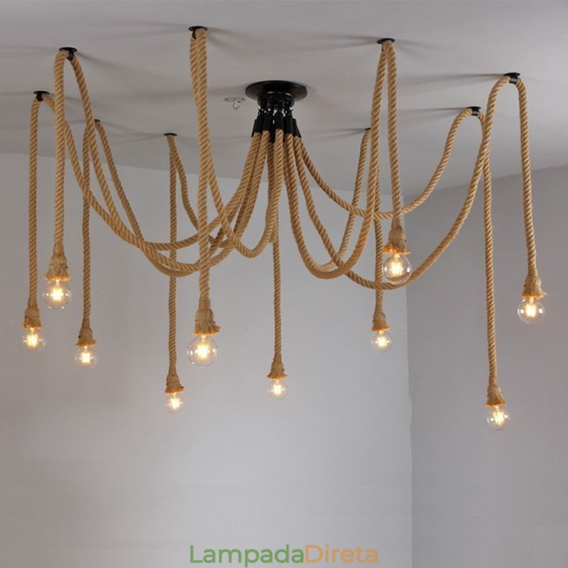 Estilo Retro 6 10 Cabeças Pendente Luz Corda De Cânhamo Lustre Vintage Luz De Teto