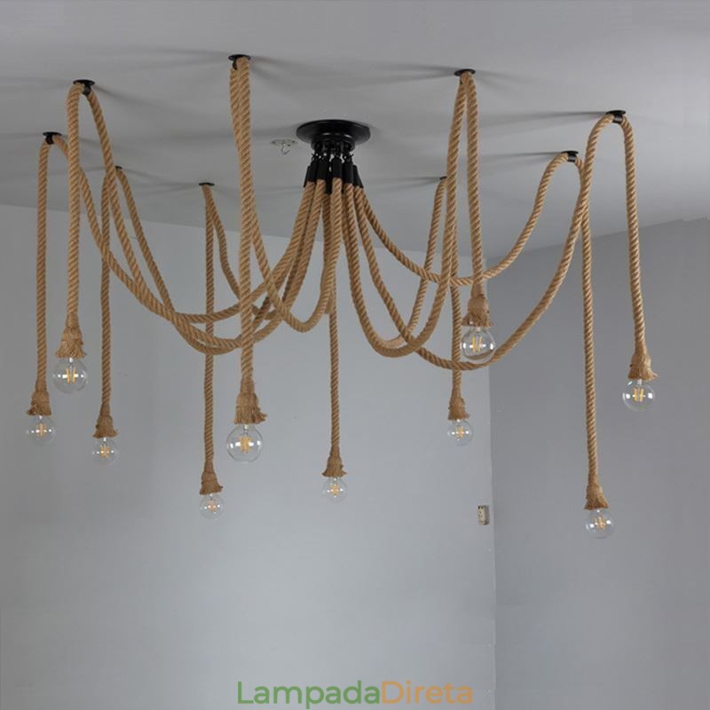Estilo Retro 6 10 Cabeças Pendente Luz Corda De Cânhamo Lustre Vintage Luz De Teto