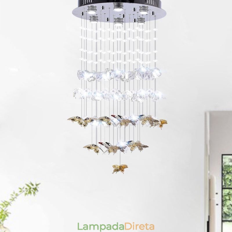 Luminária pendente nórdica Luminária pendente criativa de vidro borboleta
