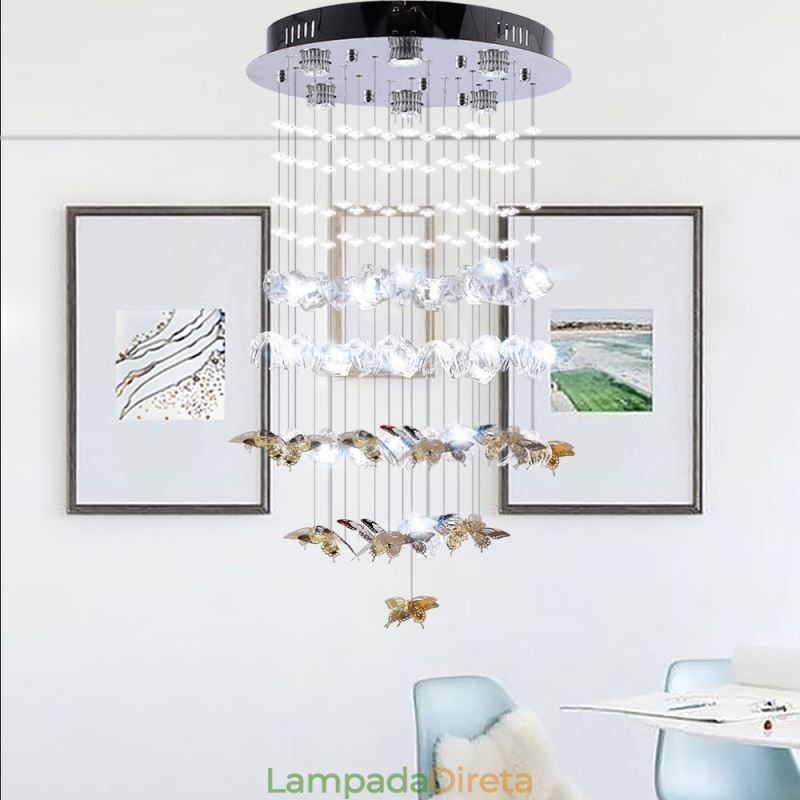 Luminária pendente nórdica Luminária pendente criativa de vidro borboleta