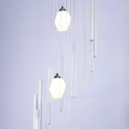 Cluster Pendant Light Moderno Grande Pingente Lustre de Cristal Duplex Escadaria