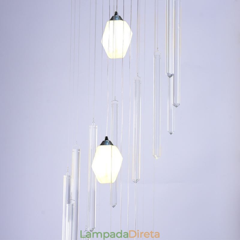 Cluster Pendant Light Moderno Grande Pingente Lustre de Cristal Duplex Escadaria