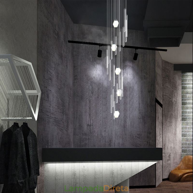Cluster Pendant Light Moderno Grande Pingente Lustre de Cristal Duplex Escadaria