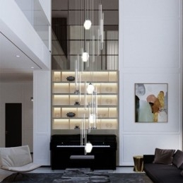 Cluster Pendant Light Moderno Grande Pingente Lustre de Cristal Duplex Escadaria
