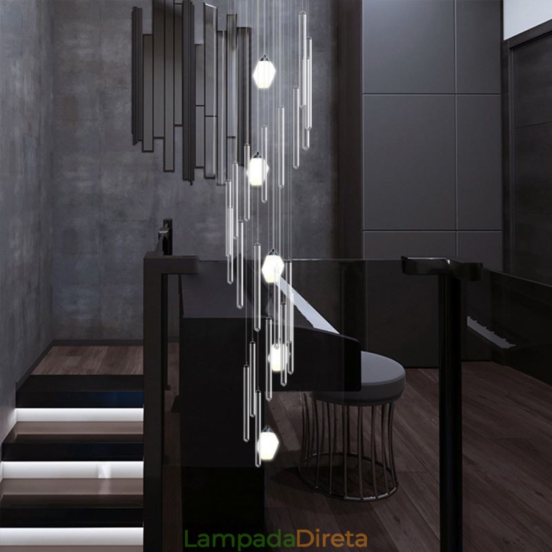 Cluster Pendant Light Moderno Grande Pingente Lustre de Cristal Duplex Escadaria