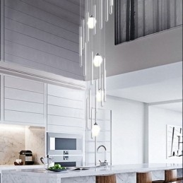 Cluster Pendant Light Moderno Grande Pingente Lustre de Cristal Duplex Escadaria