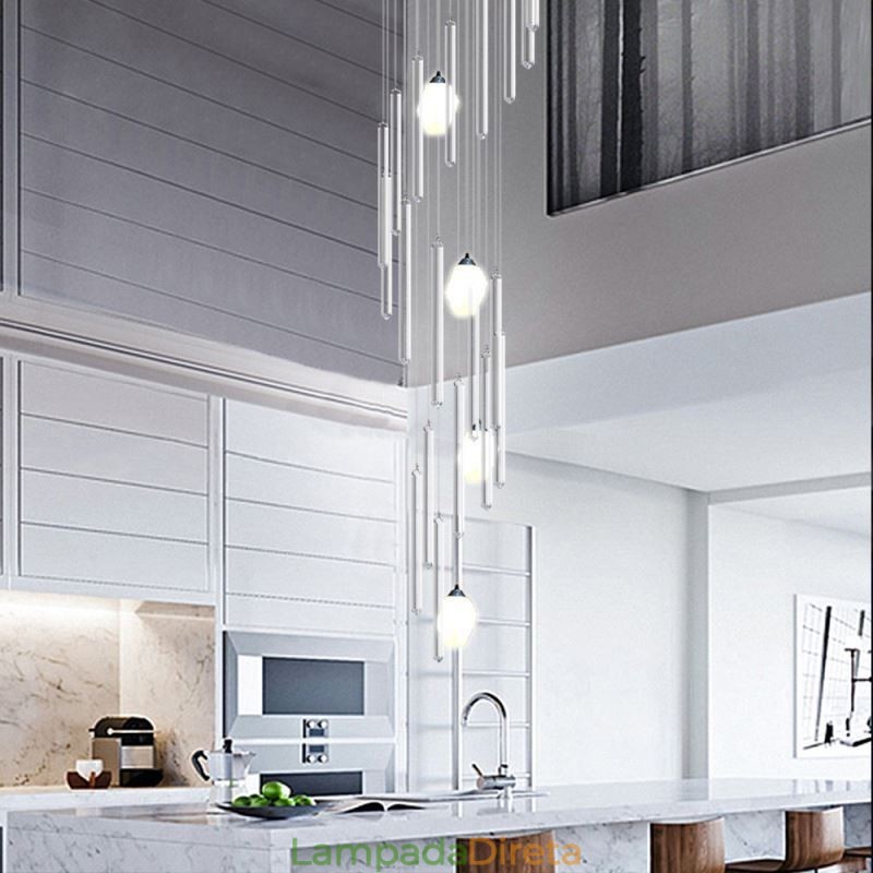 Cluster Pendant Light Moderno Grande Pingente Lustre de Cristal Duplex Escadaria