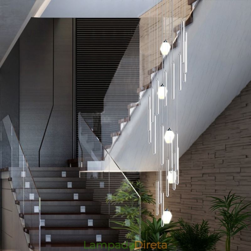 Cluster Pendant Light Moderno Grande Pingente Lustre de Cristal Duplex Escadaria