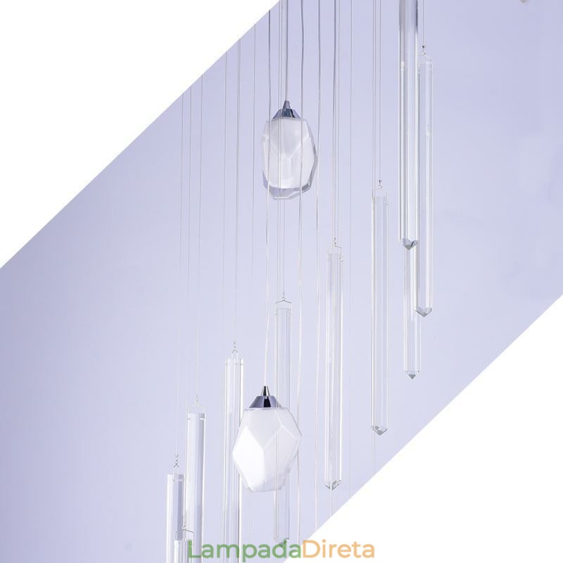 Cluster Pendant Light Moderno Grande Pingente Lustre de Cristal Duplex Escadaria