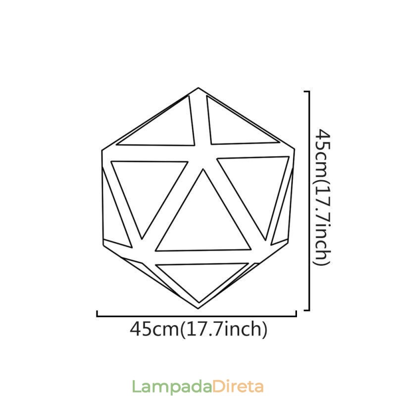 Luminária pendente geométrica em forma de diamante 3D com design translúcido