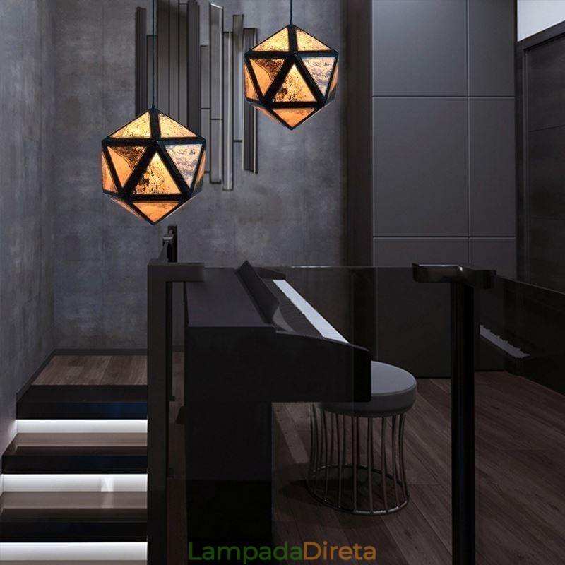 Luminária pendente geométrica em forma de diamante 3D com design translúcido