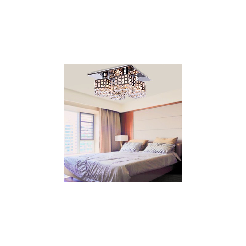 Lustre moderno de cristal inoxidável 4 luzes