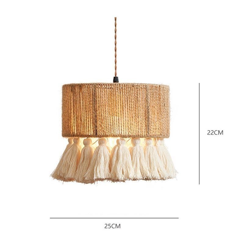 Luminária pendente de corda de cânhamo, decoração retrô, abajur de teto com borla