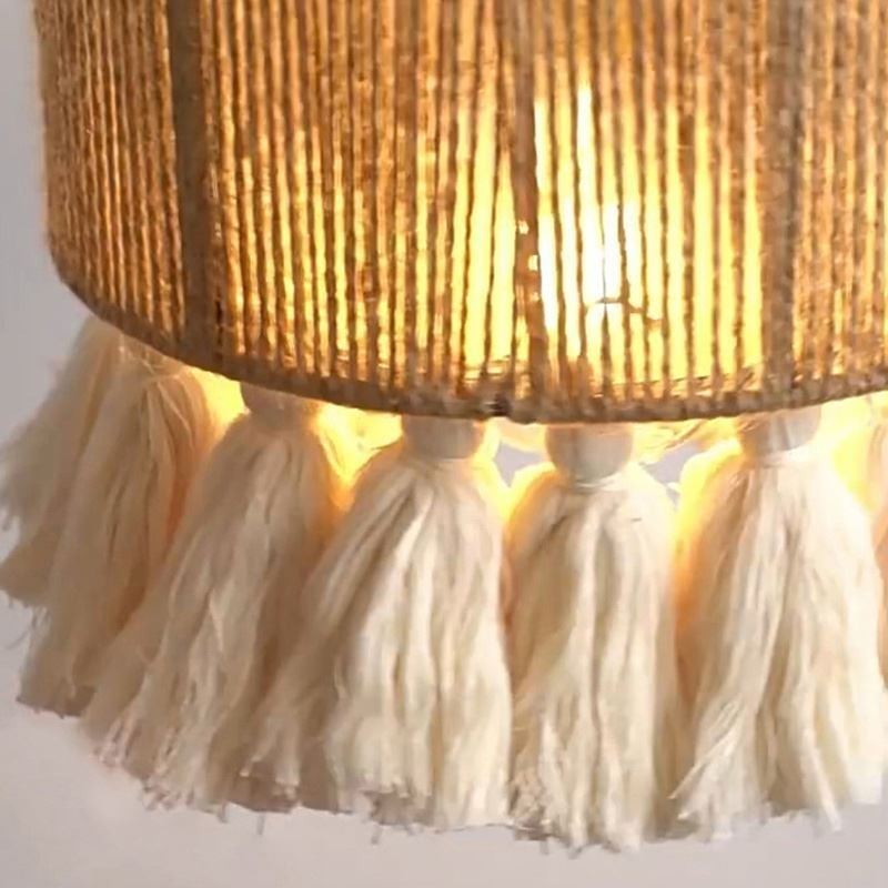 Luminária pendente de corda de cânhamo, decoração retrô, abajur de teto com borla