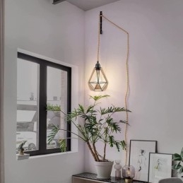Luminária pendente retrô de corda de cânhamo, luz de teto, fio de suspensão de 5 m