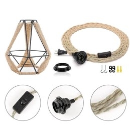 Luminária pendente retrô de corda de cânhamo, luz de teto, fio de suspensão de 5 m