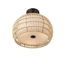Abajur redondo de 32 cm com corda de papel e tecido embutido 3 luzes
