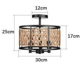 Luminária de teto retrô, luminária de teto de corda de papel de ferro preto, 3 luzes
