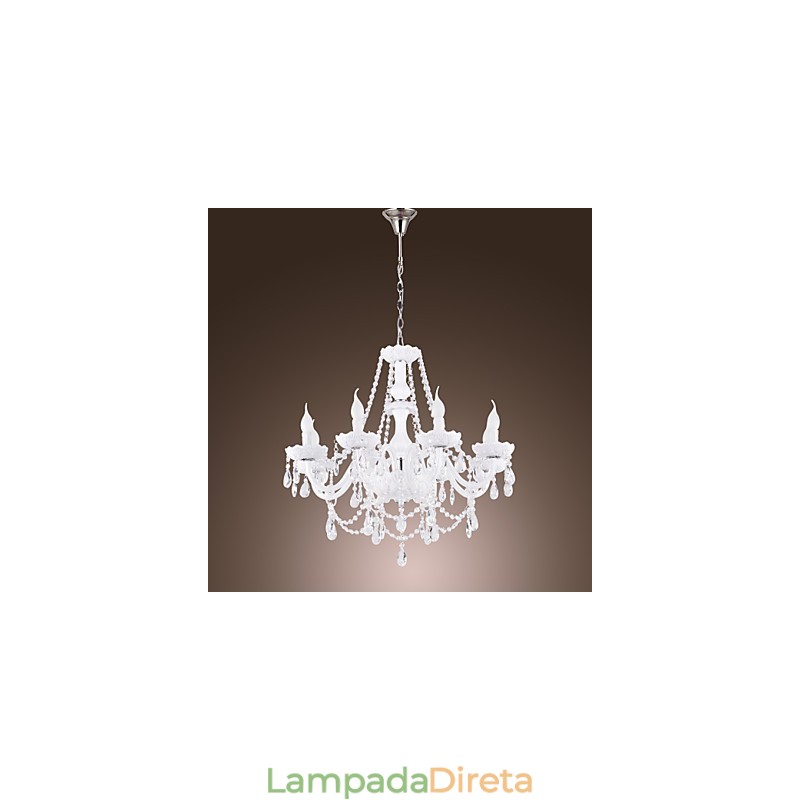 Lustre Cristal Branco Modern Living 8 Luzes