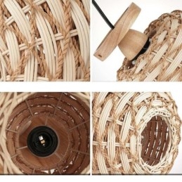 Abajur de vime com corda de papel e montagem embutida de abóbora de cor de madeira