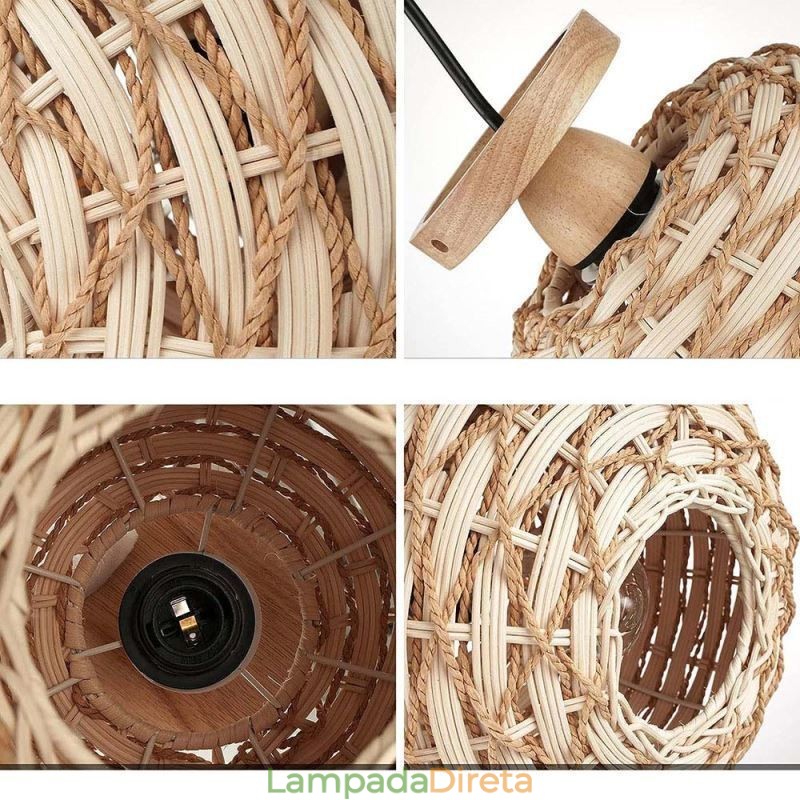 Abajur de vime com corda de papel e montagem embutida de abóbora de cor de madeira