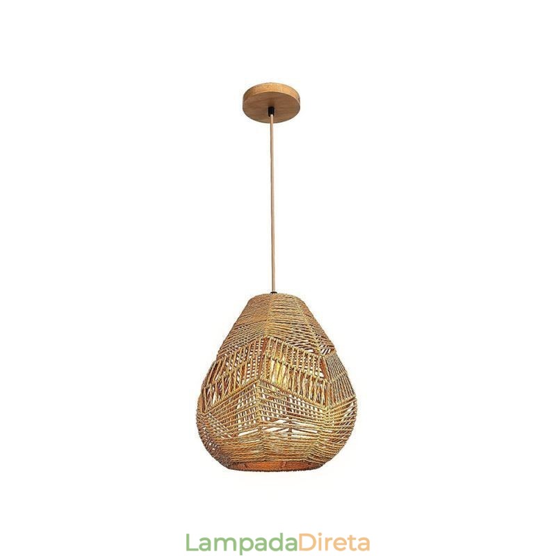 Luminária de teto nórdica retrô, abajur de corda de papel natural, tecido à mão
