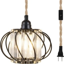 Retro Country Ceiling Light Corda de cânhamo Ferro Luz de cabeceira pendente com plugue