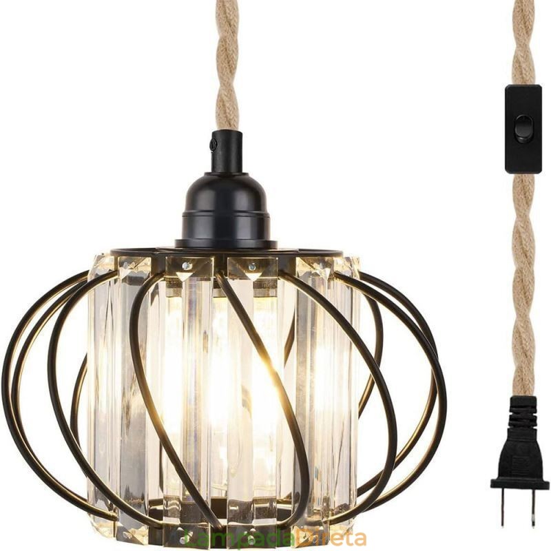 Retro Country Ceiling Light Corda de cânhamo Ferro Luz de cabeceira pendente com plugue