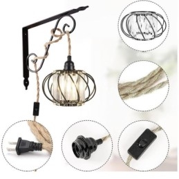 Retro Country Ceiling Light Corda de cânhamo Ferro Luz de cabeceira pendente com plugue