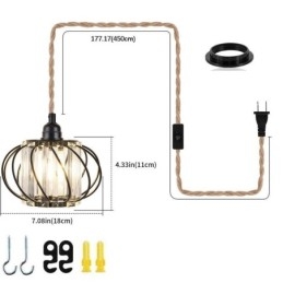 Retro Country Ceiling Light Corda de cânhamo Ferro Luz de cabeceira pendente com plugue