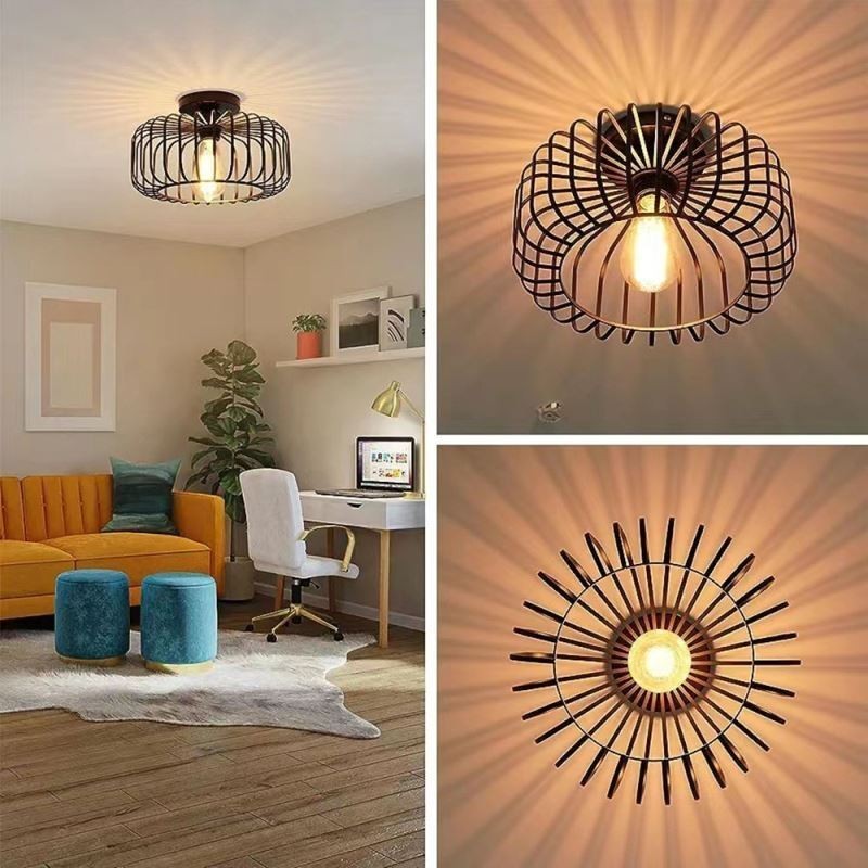 Luminária de teto simples em ferro com gaiola para pássaros embutida