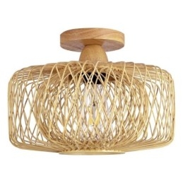 Luminária de teto retrô de camada dupla, abajur de bambu feito à mão, luz de teto
