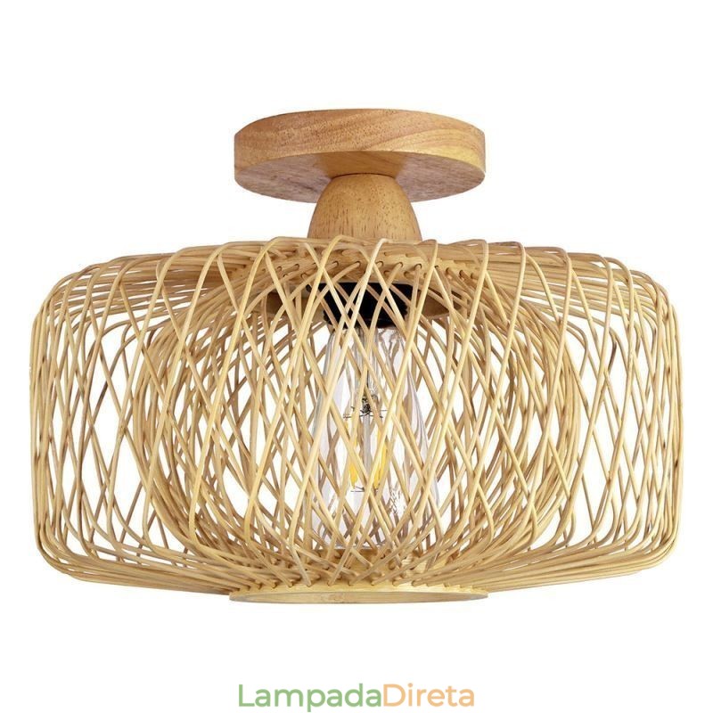 Luminária de teto retrô de camada dupla, abajur de bambu feito à mão, luz de teto