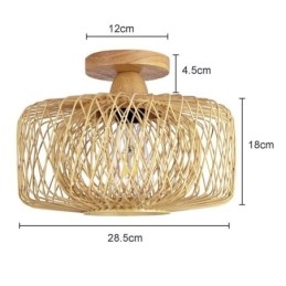 Luminária de teto retrô de camada dupla, abajur de bambu feito à mão, luz de teto