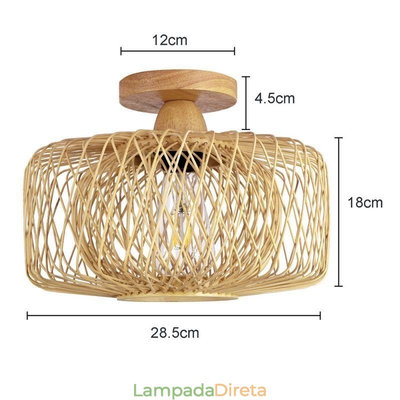 Luminária de teto retrô de camada dupla, abajur de bambu feito à mão, luz de teto