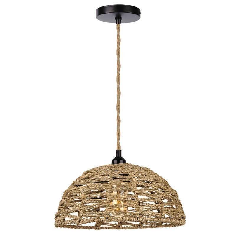 Luz pendente retrô country, abajur de corda de papel trançado à mão, 30 cm