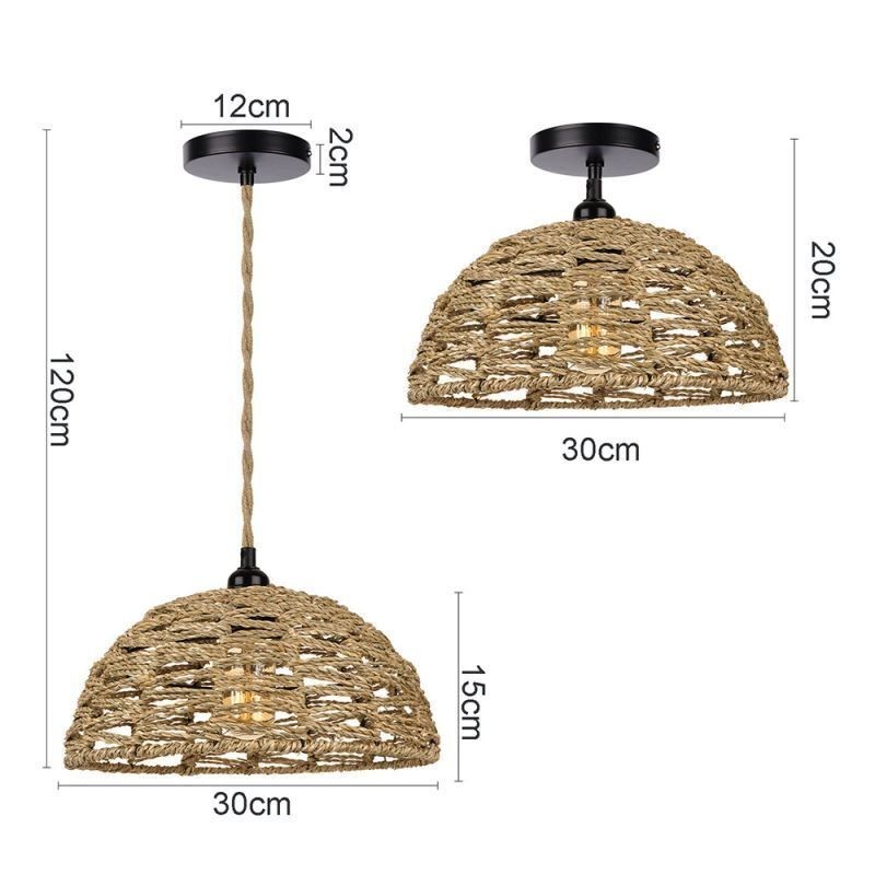 Luz pendente retrô country, abajur de corda de papel trançado à mão, 30 cm