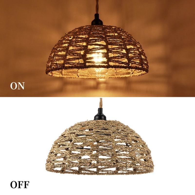 Luz pendente retrô country, abajur de corda de papel trançado à mão, 30 cm