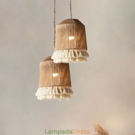 Luminária pendente rústica estilo boêmio com borla de corda de cânhamo Luminária pendente rústica estilo boêmio com borla de corda de cânhamo