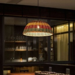 Luminária pendente de bambu e rattan, colorida, listrada, com intervalo, feita à mão, abajur de teto