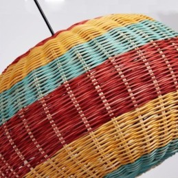 Luminária pendente de bambu e rattan, colorida, listrada, com intervalo, feita à mão, abajur de teto