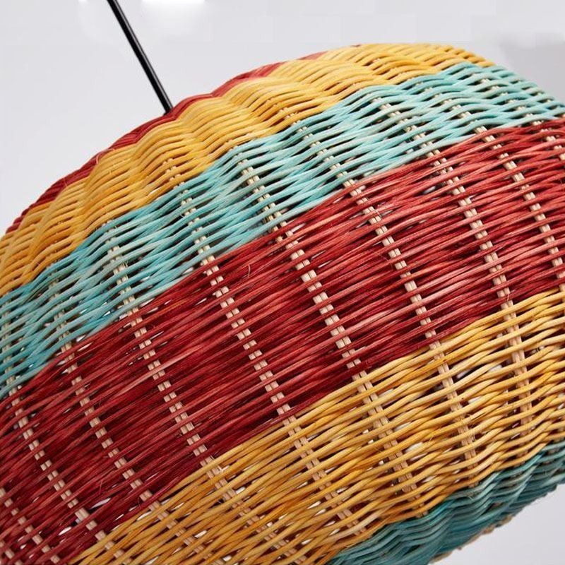 Luminária pendente de bambu e rattan, colorida, listrada, com intervalo, feita à mão, abajur de teto
