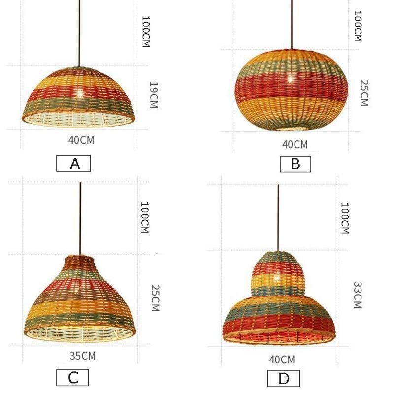 Luminária pendente de bambu e rattan, colorida, listrada, com intervalo, feita à mão, abajur de teto